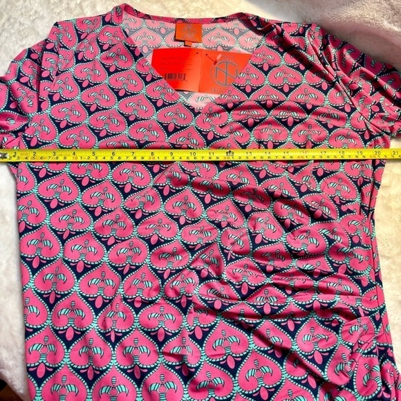 NWT Tracy Negoshian Dress XL Dolly Pink Navy Green Geometric Fleur de Lis Midi - Picture 12 of 15